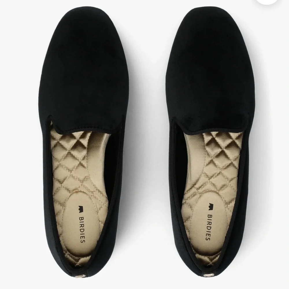 Birdies Black velvet Starling Quilted Insole Loafers EUC size‎ 8